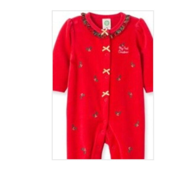 Little Me My First Christmas Velour embroidered Footie NWT size 6 months - Picture 2 of 14